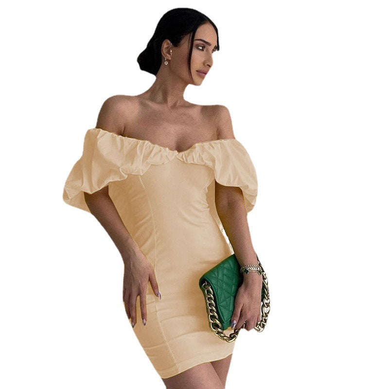 Kvinnors Bodycon Klänning Off-the-Shoulder Slim-Fit Polyester Elastan-5