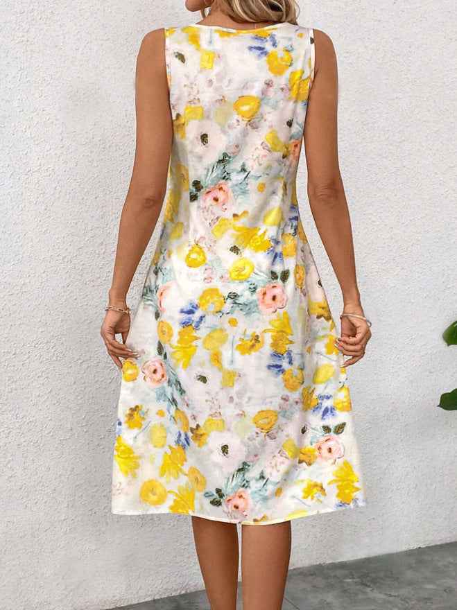 Dam Midiklänning Blommig A-linje Polyester för Bröllop och Fest-6