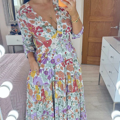 Kvinna Lång Klänning Pendulum Stil Polyester-3