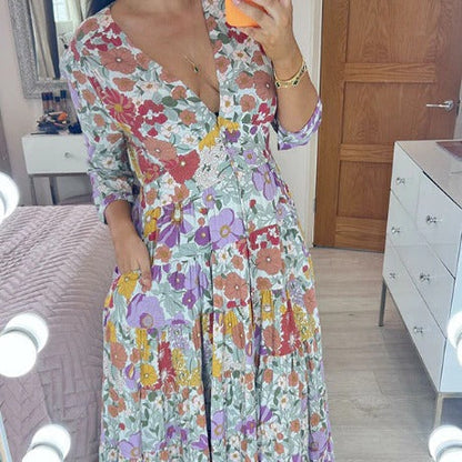 Kvinna Lång Klänning Pendulum Stil Polyester-3