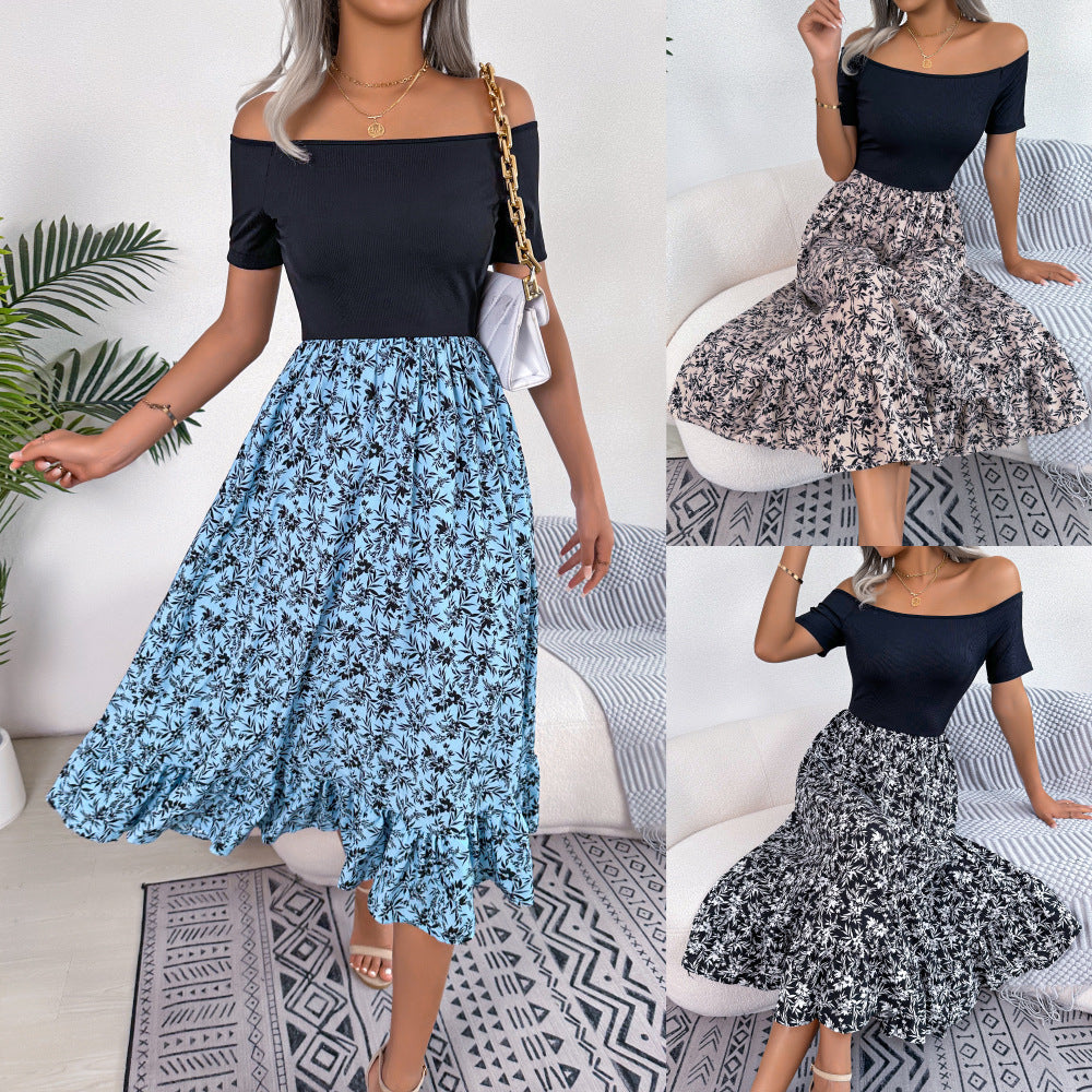 Dam Midi Klänning Off-Shoulder Blommig A-Linje Polyester för Sommar och Fest-2