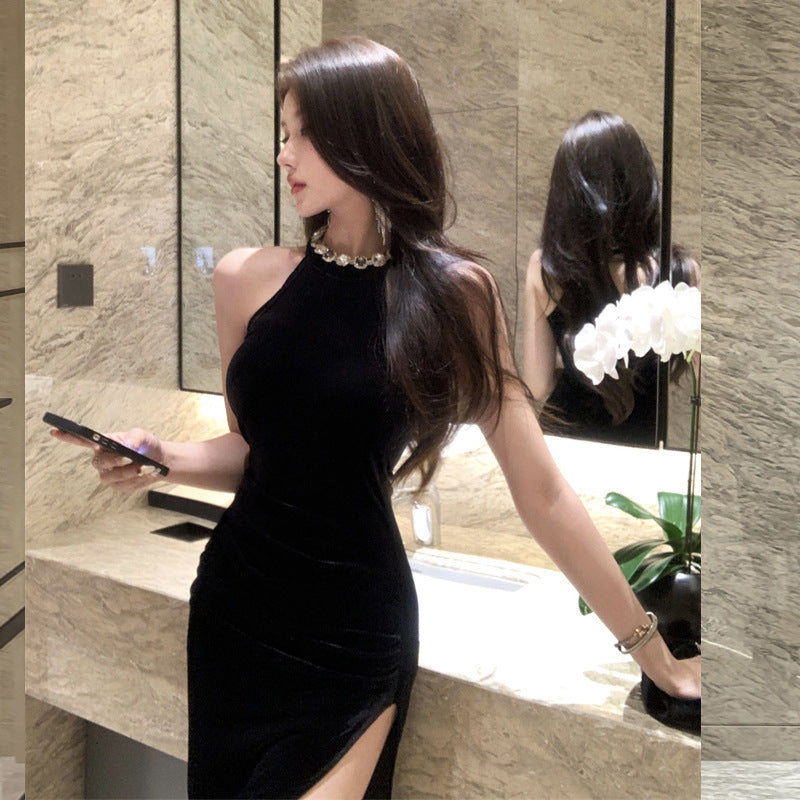 Dam Klänning Midi Halterneck Polyester Fina Dam Klänningar-2