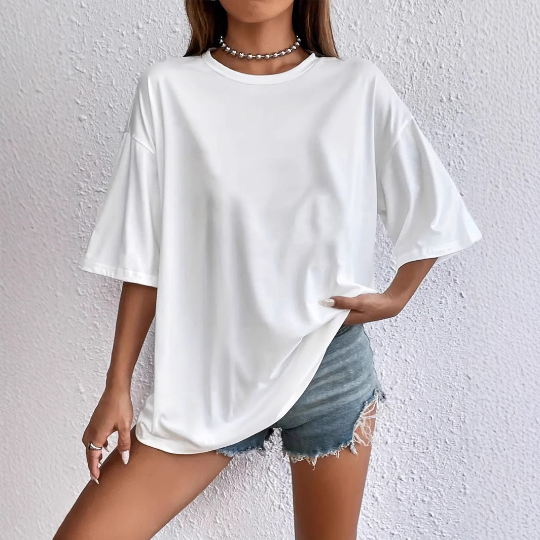 Dam T-Shirt Löst Passform Rundhals Polyester-2