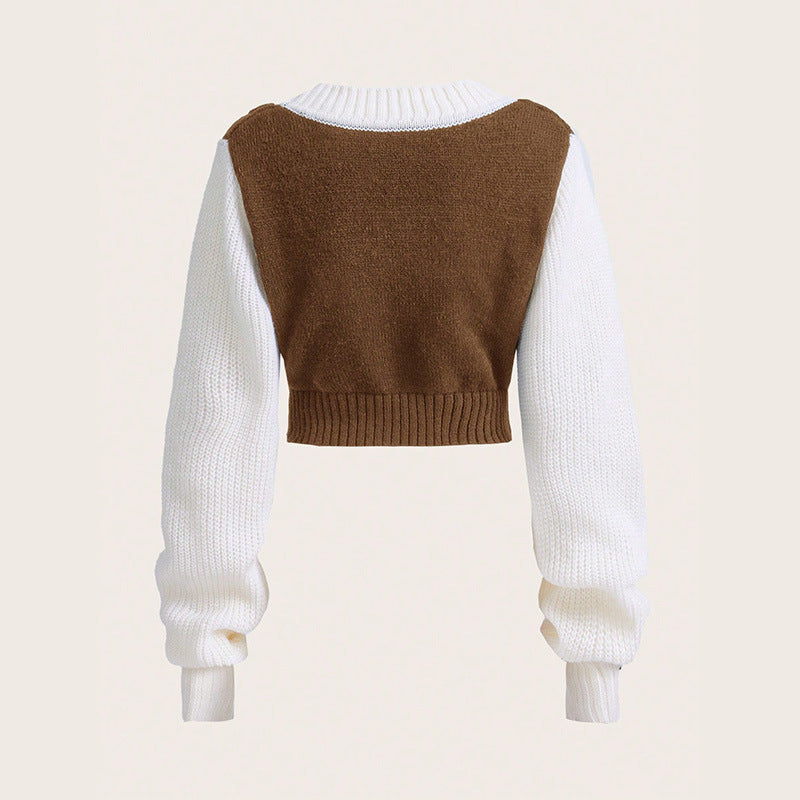 Kvinnors Stickad Tröja V-ringning Ullmix Kort Design Flätmönster 2