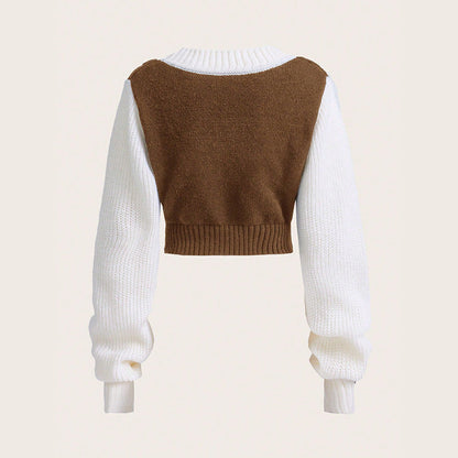 Kvinnors Stickad Tröja V-ringning Ullmix Kort Design Flätmönster 2