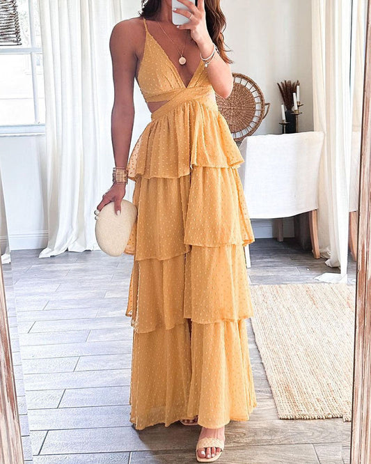 Kvinnors Lång Klänning Axelfri Spaghetti Band Chiffon 1