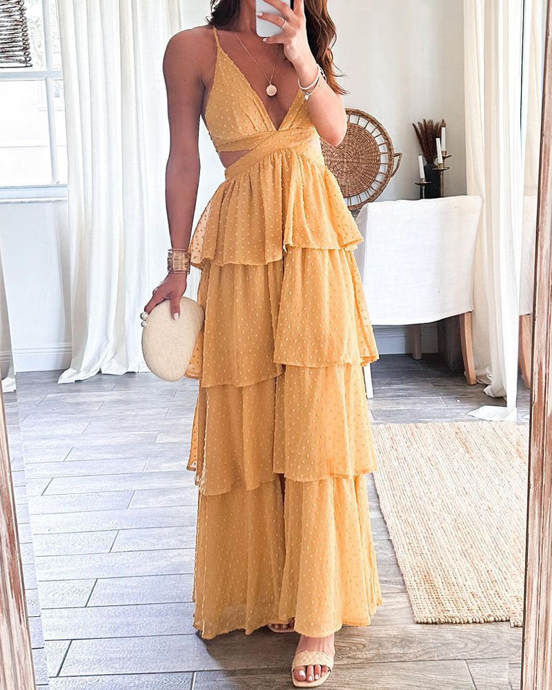 Kvinnors Lång Klänning Axelfri Spaghetti Band Chiffon 6