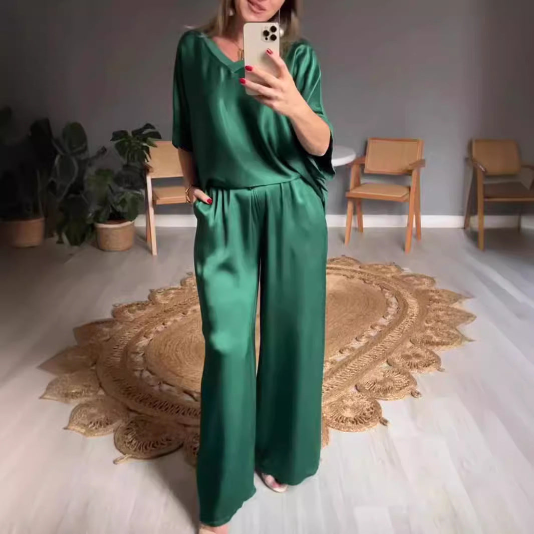 Dam Fritidsset V-ringning Viskos Elegant Avslappnad-5