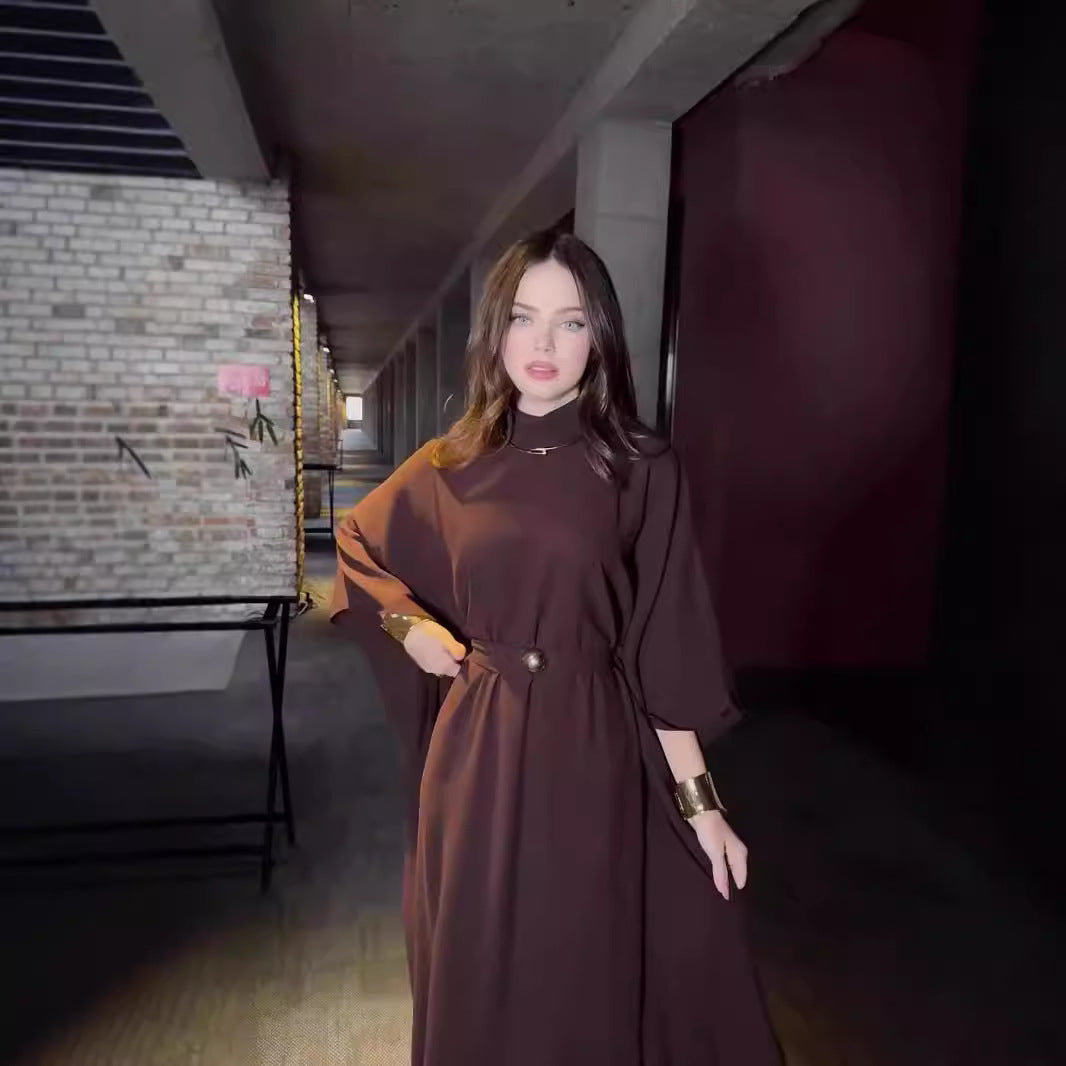 Dam Maxiklänning Etnisk Stil Lång Ärmar Lätt Tyg-2