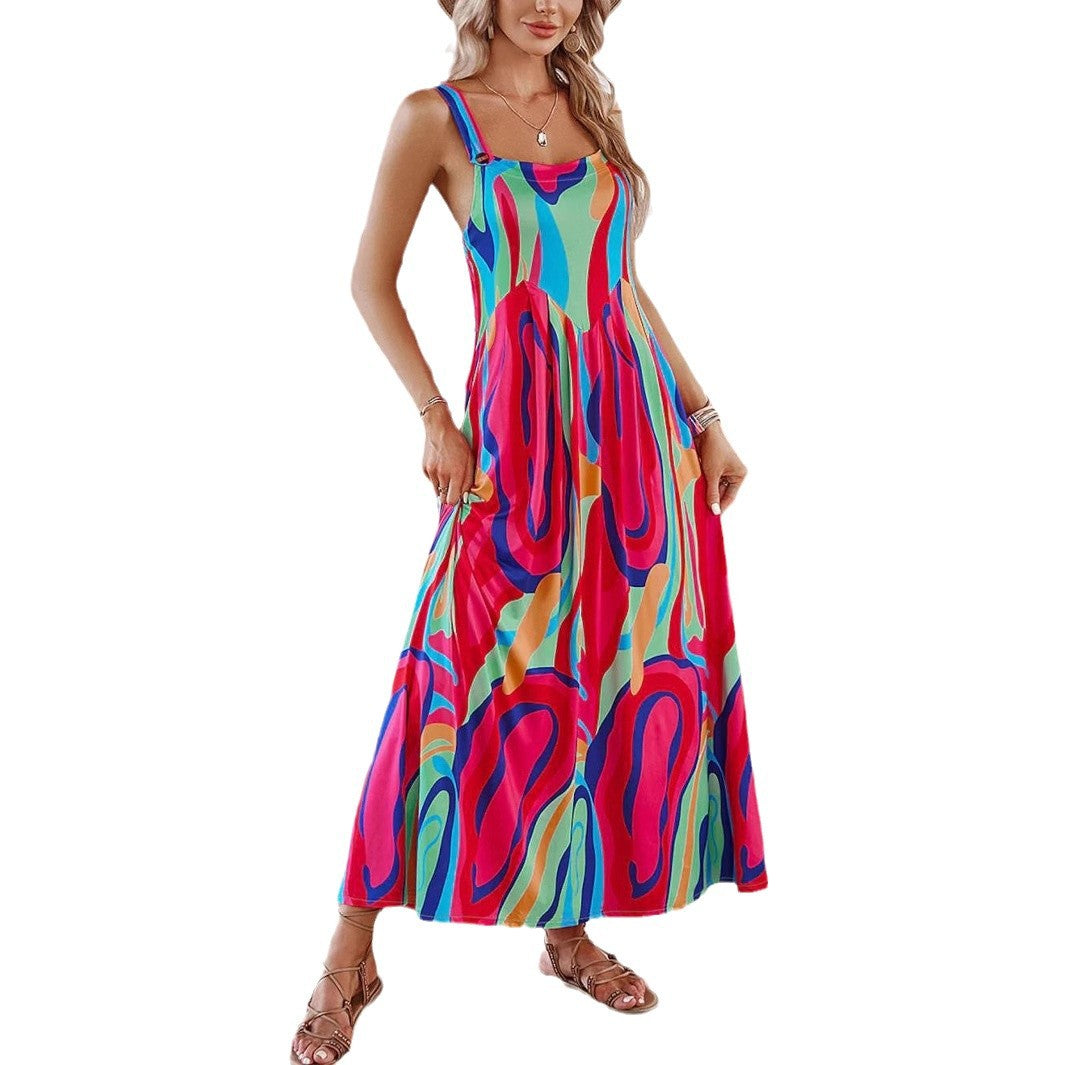 Maxiklänning Dam Blommig Lång Polyester Spaghetti Band-6