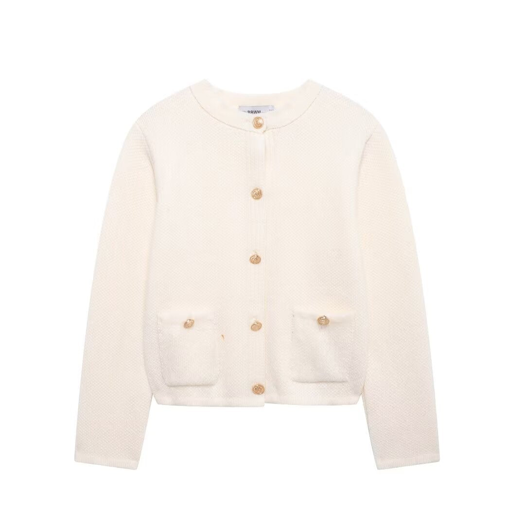 Lång Kofta Dam Med Gyllene Knappar Polyester-4