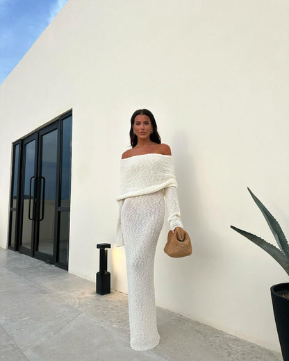 Dam Sommarklänning Off-Shoulder Lång Blommig Polyester-3