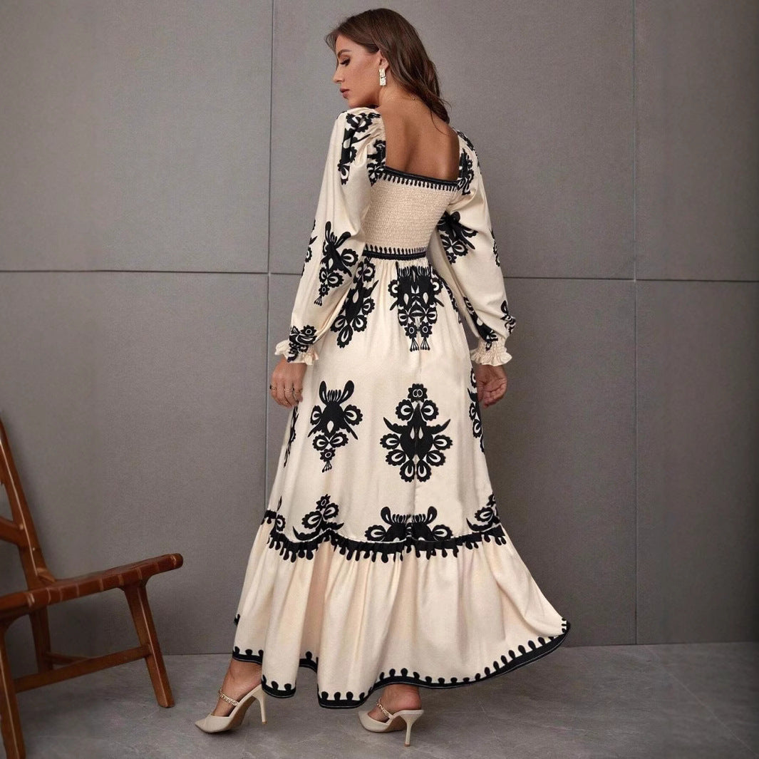 Dam Maxi Klänning A-Line Långärmad Polyester Elegant Design-5