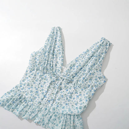 Dam Sommarklänning V-ringning Blommönster Luftig Bomull 3