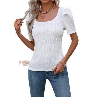 Kvinnors Festtoppar Midjad Ribbad Design med Voluminösa Ärmar-6