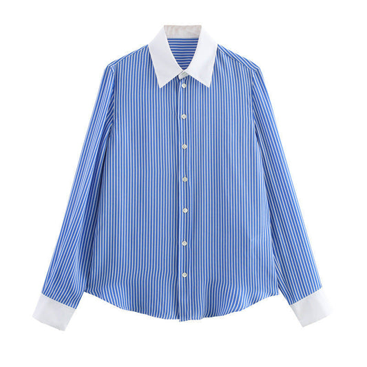 Unisex Randig Skjorta med Revers Polyester-1