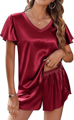 Kvinna Satin Set Korta Ärmar Avslappnad Polyester-6