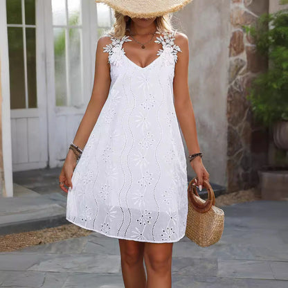 Kvinnors Klänning V-ringning Ärmlös Polyester Midirock-3