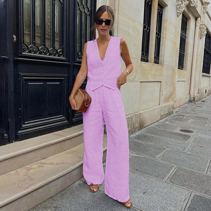 Kvinnors Ärmlös Västbyxa Av Bomull Med Patchworkdetaljer-3