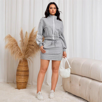 Tvådelat Set Dam Kjol Casual Polyester Långärmad Top-5