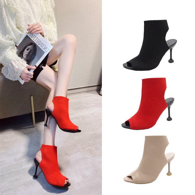 Kvinnor Ankelstövlar Peeptoe Elastisk Design Blockklack Textil 3