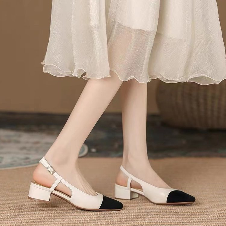 Kvinnor Slingback Pumps Blockklack Läder Eleganta Komfortable 5