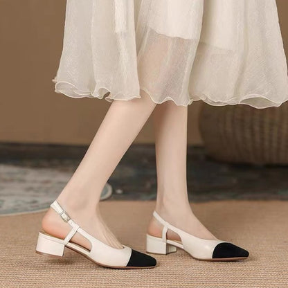 Kvinnor Slingback Pumps Blockklack Läder Eleganta Komfortable 5