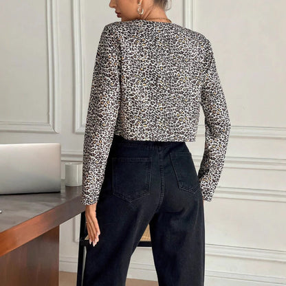 Lång Kofta Dam Leopardmönster Polyester Cardigan-5