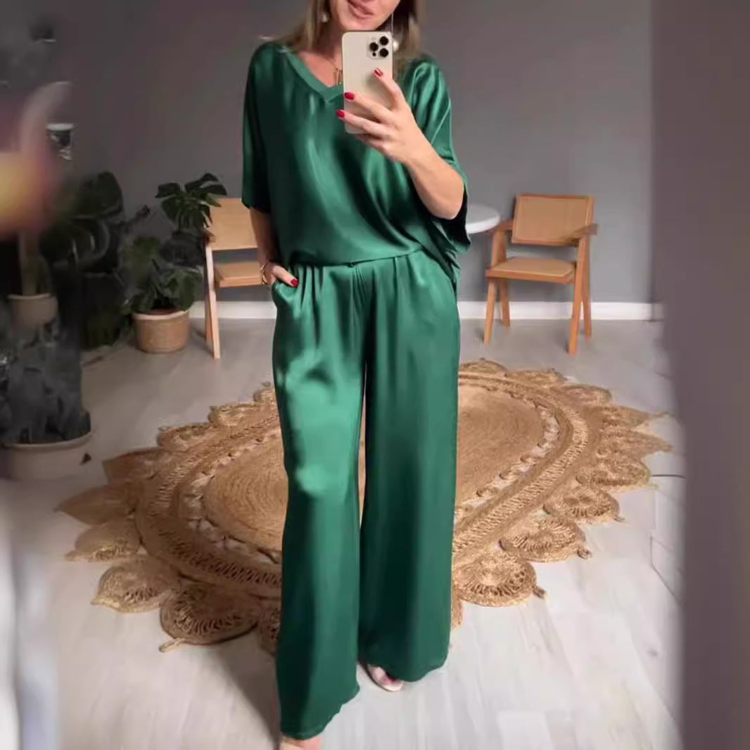 Dam Byxdress V-Hals Tre-Fjärdedelsärmar Siden-5