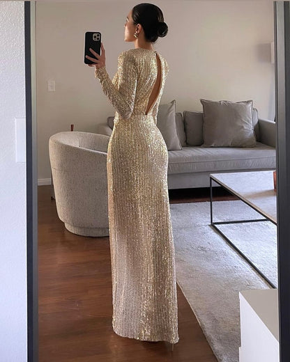 Kvinnors Lång Klänning Rygglös Polyester Elastan-5