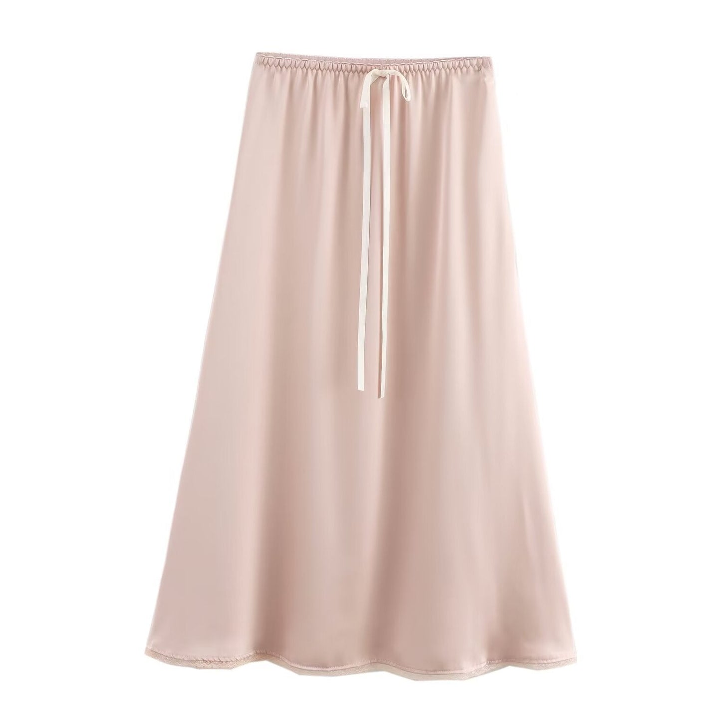 Dam Midikjol A-Line Satin Elastisk Street Fashion-4