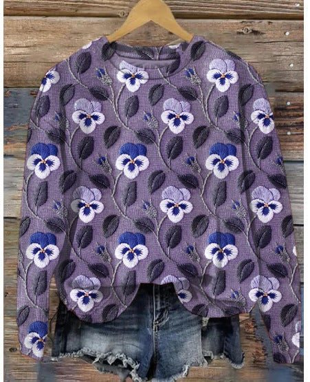 Dam Tröja Blommönster Högkvalitativt Material 100% Bomull 5