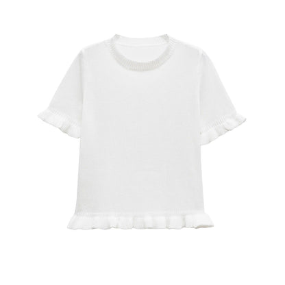 Kvinnors T-shirt Rufsade Ärmar Andningsbart Material-2