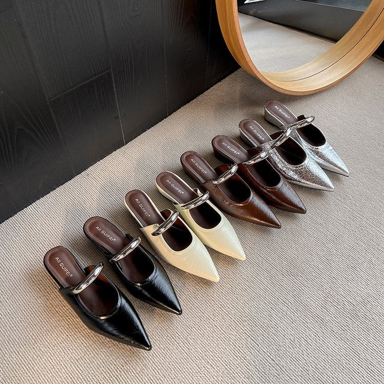 Kvinnor Slingback Skor Spetsig Tå Syntetiskt Material med Kedjedetalj-2