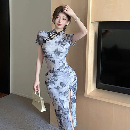 Variant image for Damklänning Cheongsam med Hög Slits och Tre Fjärdedelar Ärmar i Polyester-1