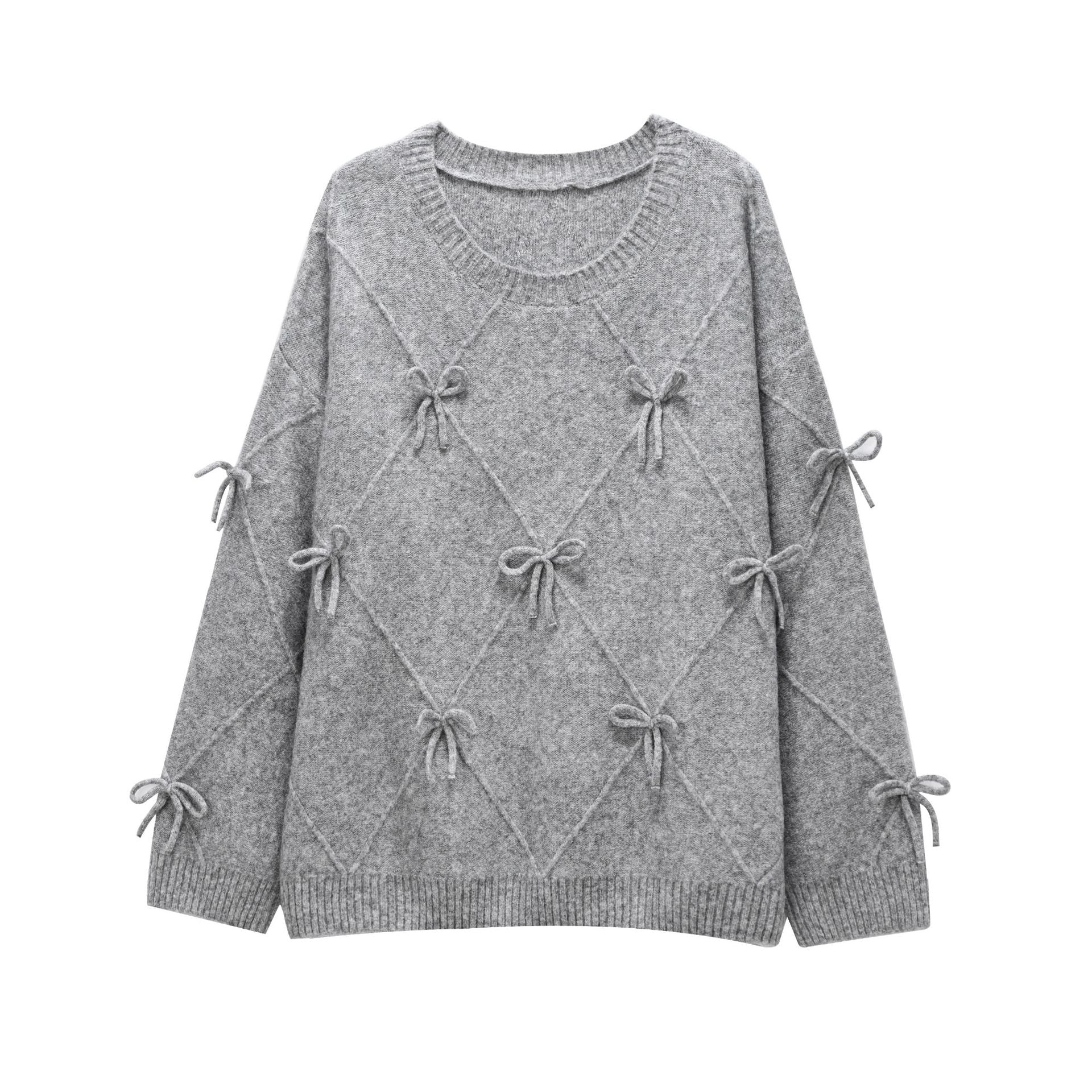 Stickad Dam Tröja Rundhalsad med Dekoration i Polyester-3