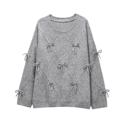 Stickad Dam Tröja Rundhalsad med Dekoration i Polyester-3