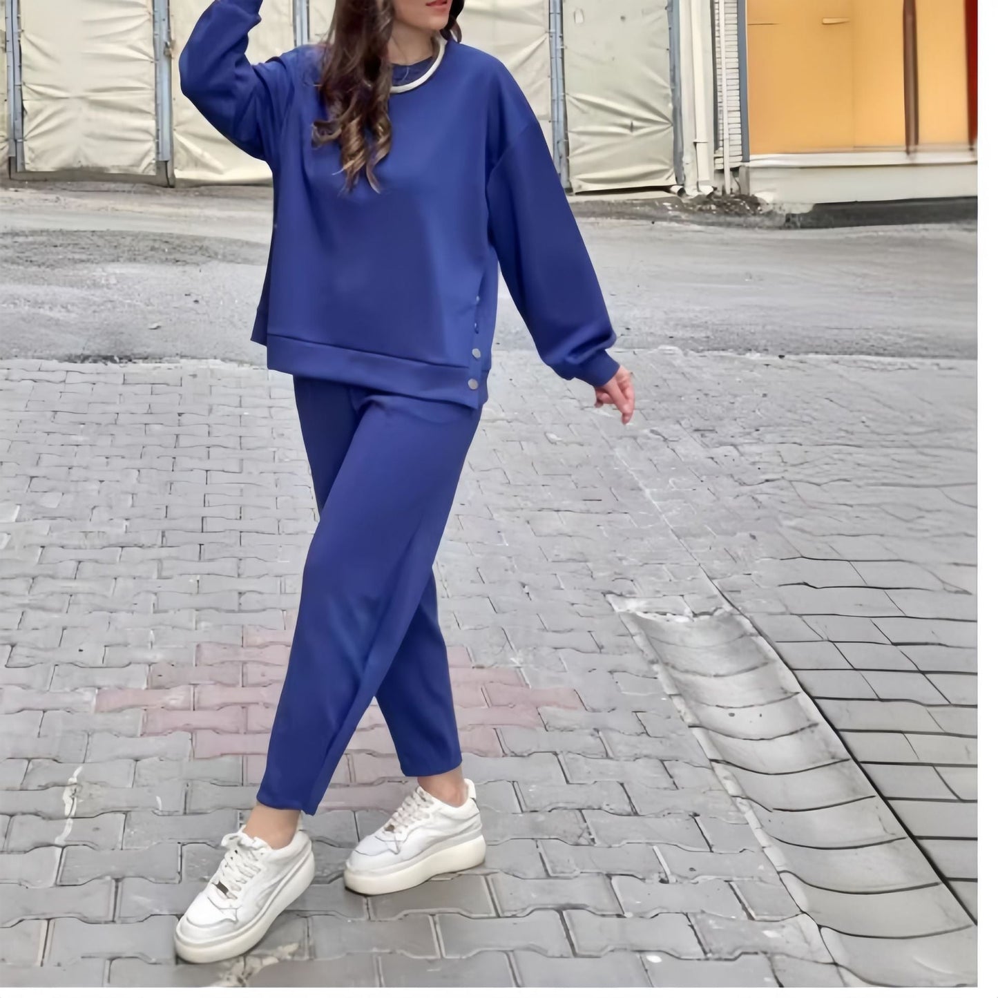 Dam Slimbyxor Set Långärmad Topp Polyester Casual-2