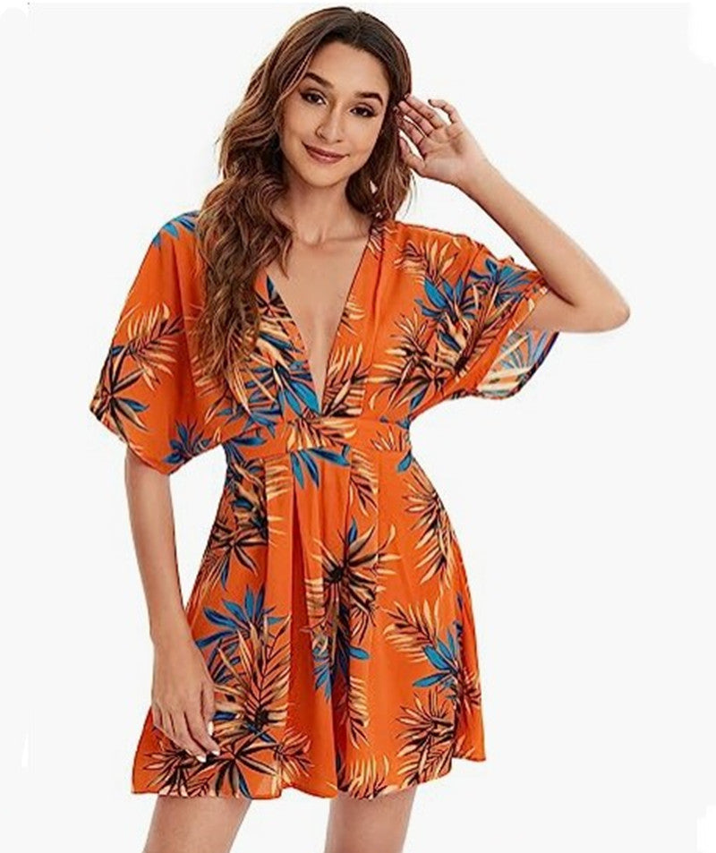 Kvinna Fritidsklänning Blommig V-Hals Lätt Tyg 11