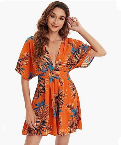 Kvinna Fritidsklänning Blommig V-Hals Lätt Tyg 11