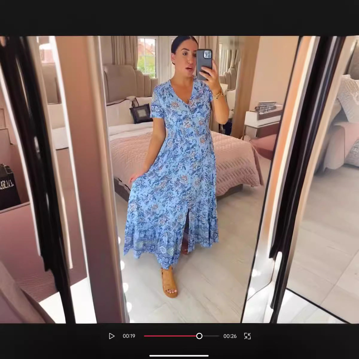 Dam V-ringad Strandklänning i Polyester för Sommar och Strand-2