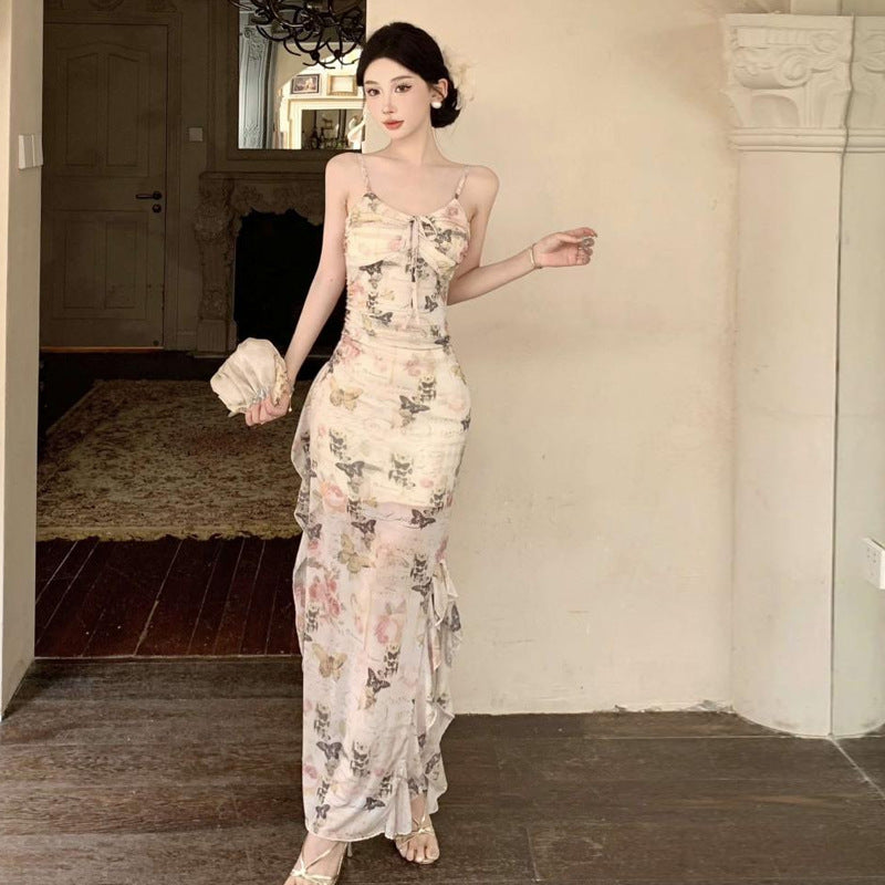 Maxiklänning Dam Romantisk Fjäriltryck Polyester V-Ringning-3