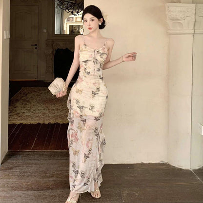 Maxiklänning Dam Romantisk Fjäriltryck Polyester V-Ringning-3