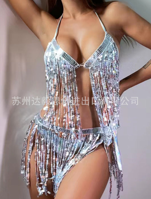 Kvinnor Bikini Set Glittrande Fransar Lätt Material 1