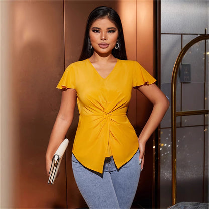 Kvinnor Blus V-ringning Tvinad Lätt Tyg-1