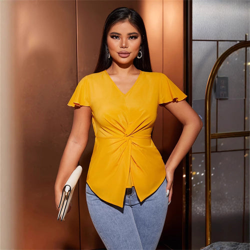 Kvinnor Blus V-ringning Tvinad Lätt Tyg-1