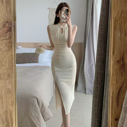 Dam Midiklänning Qipao Ärmlös Polyester för Bröllop-3