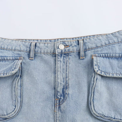 Dam Jeanskjol Figurbetonad Denim Med Sidofickor-3