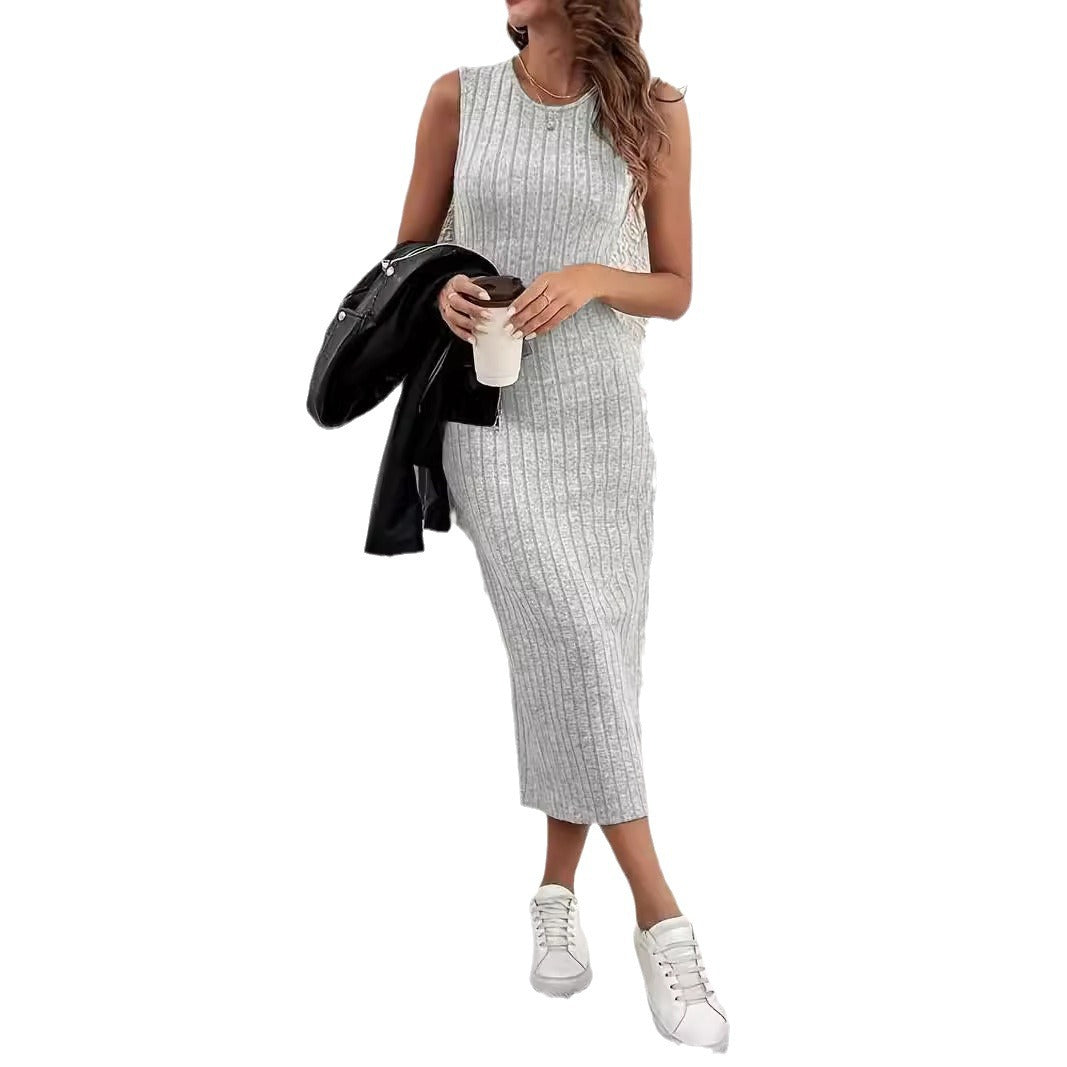 Dam Midi Klänning Ärmlös BodyCon Polyester-6