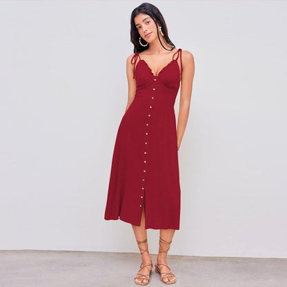 Damklänning V-ringad A-linje Midi Polyester-2